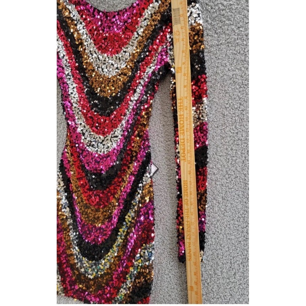 B DARLIN Sequined‎ Low-Back Mini Dress Juniors XS Multi Crew Neck Long Sleeve - Picture 5 of 12